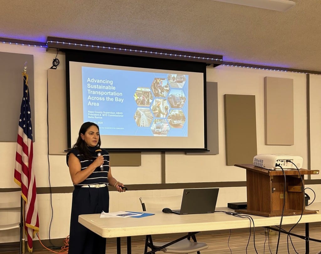 Napa County Supervisor Belia Ramos was among the speakers at "Napa County On the Move: How do we make our travel safer and greener?" The program was presented at the July 21 Democrats of Napa Valley meeting. Photo by Kerana Todorov