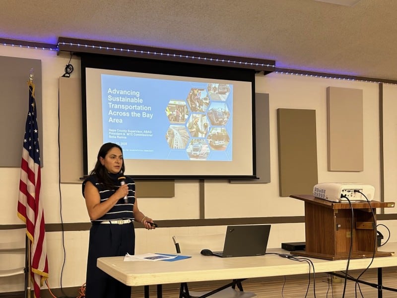 Napa County Supervisor Belia Ramos was among the speakers at "Napa County On the Move: How do we make our travel safer and greener?" The program was presented at the July 21 Democrats of Napa Valley meeting. Photo by Kerana Todorov