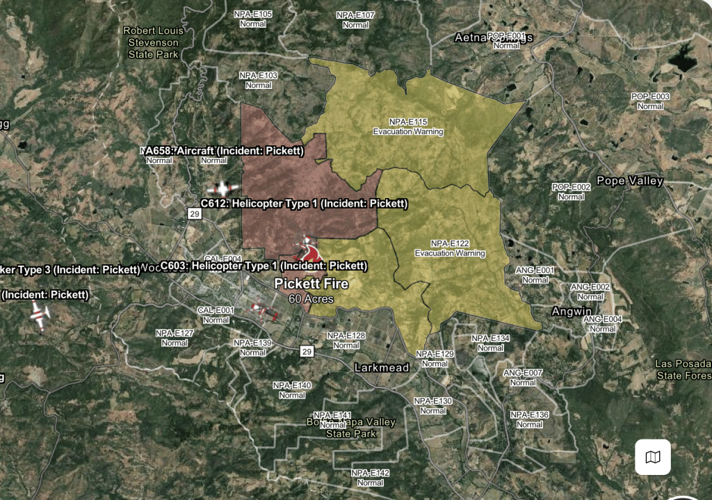 Cal Fire map of the Pickett Fire near Calistoga. Cal Fire image