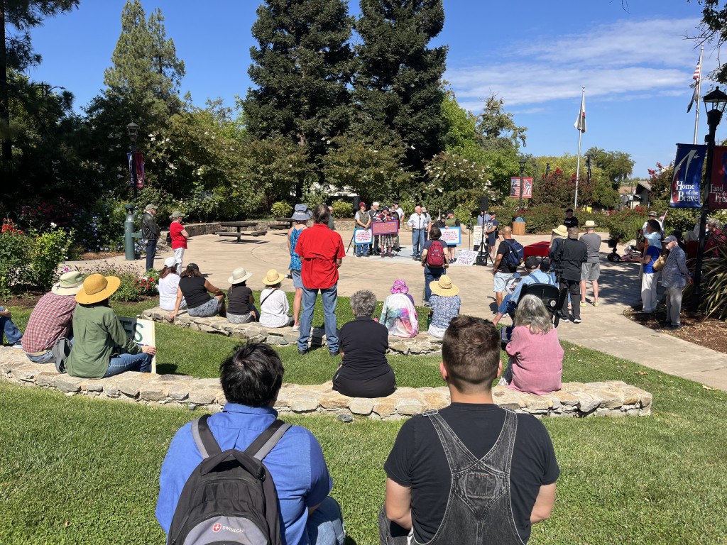 A small crowd watches District 4 Representative Mike Thompson speak. Griffin Jones photo