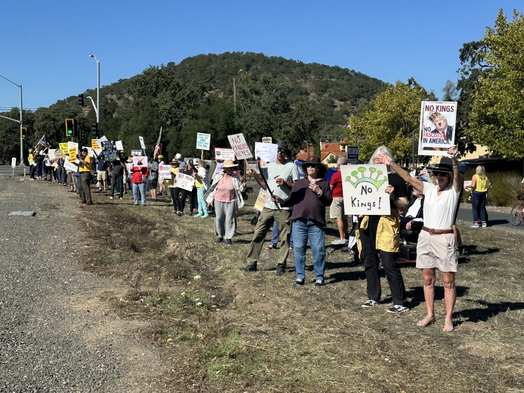 More than 80 protestors demonstrated at Highway 29 and Madison St. in Yountville. Lisa Adams Walter photo