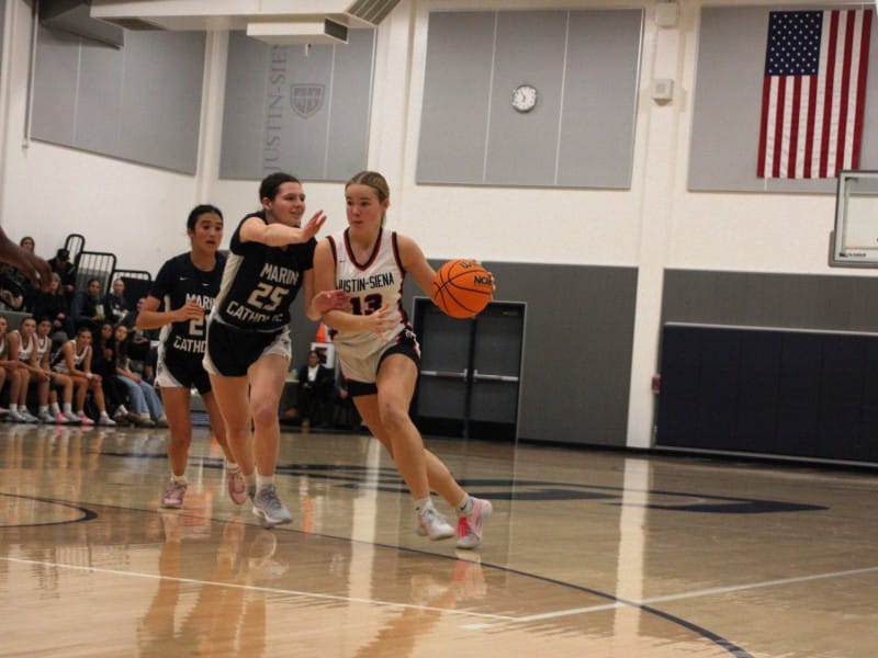Dylan Zapolski of Justin-Siena carries the ball against Marin Catholic-Kentfield. Kyle Foster photo