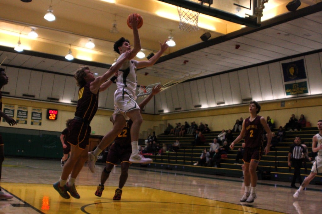Napa Valley College men's basketball player AJ Loustau hit double-digit points scored in the win against Hartnell. Kyle Foster photo
