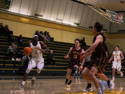 Napa Valley College sophomore guard E’Jay Rogers takes the ball down court against Hartnell on Dec. 9. Kyle Foster photo