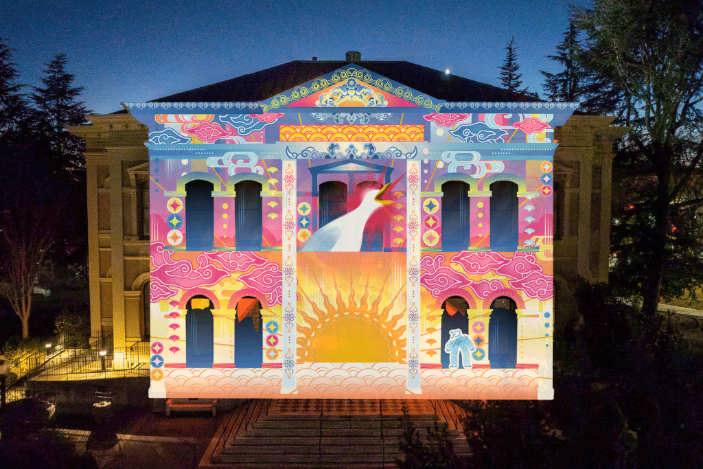 The historic Napa Courthouse undergoes a transformation in projection artwork by Arafura Media Design. The projection works will be on view for the first nine nights of the festival. Submitted visualization