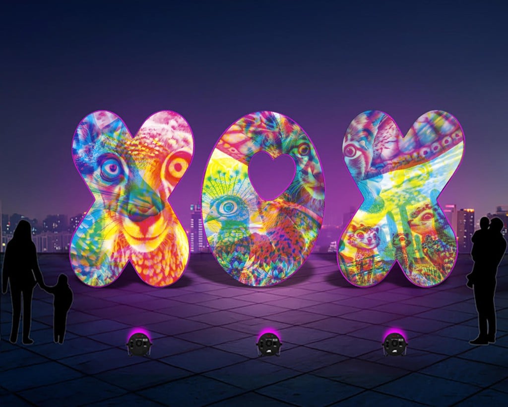 "XOX", shown in a visualization by artist Dana Fisher, is an original piece commissioned for Napa Lighted Art Festival. "I’m currently building it," the artist said. "It’s not exactly what will be displayed at the festival, but it’s pretty close." Dana Fisher image