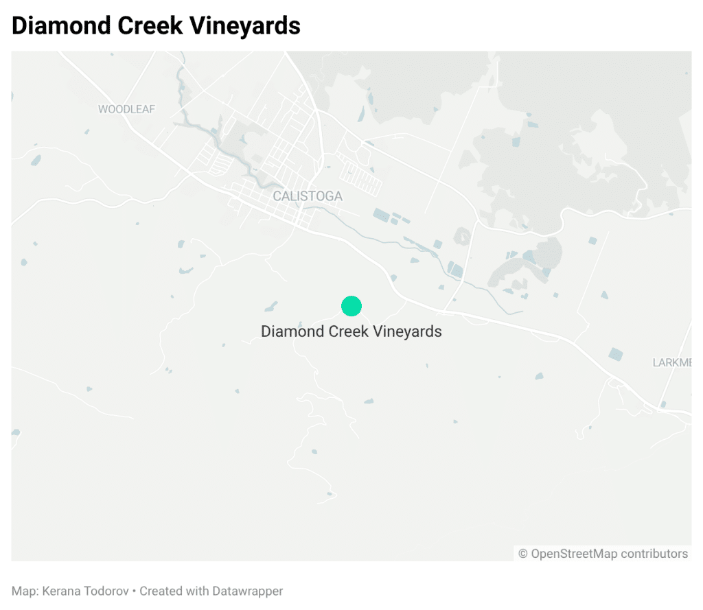 Mapped location of Diamond Creek Vineyards. Kerana Todorov graphic