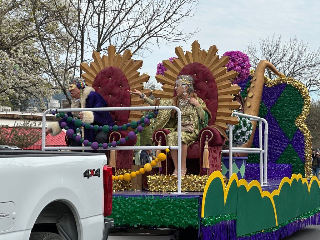 Longtime Yountville residents Jay and Judith Caldwell were the 2026 Mardi Gras Parade King and Queen. Lisa Adams Walter photo