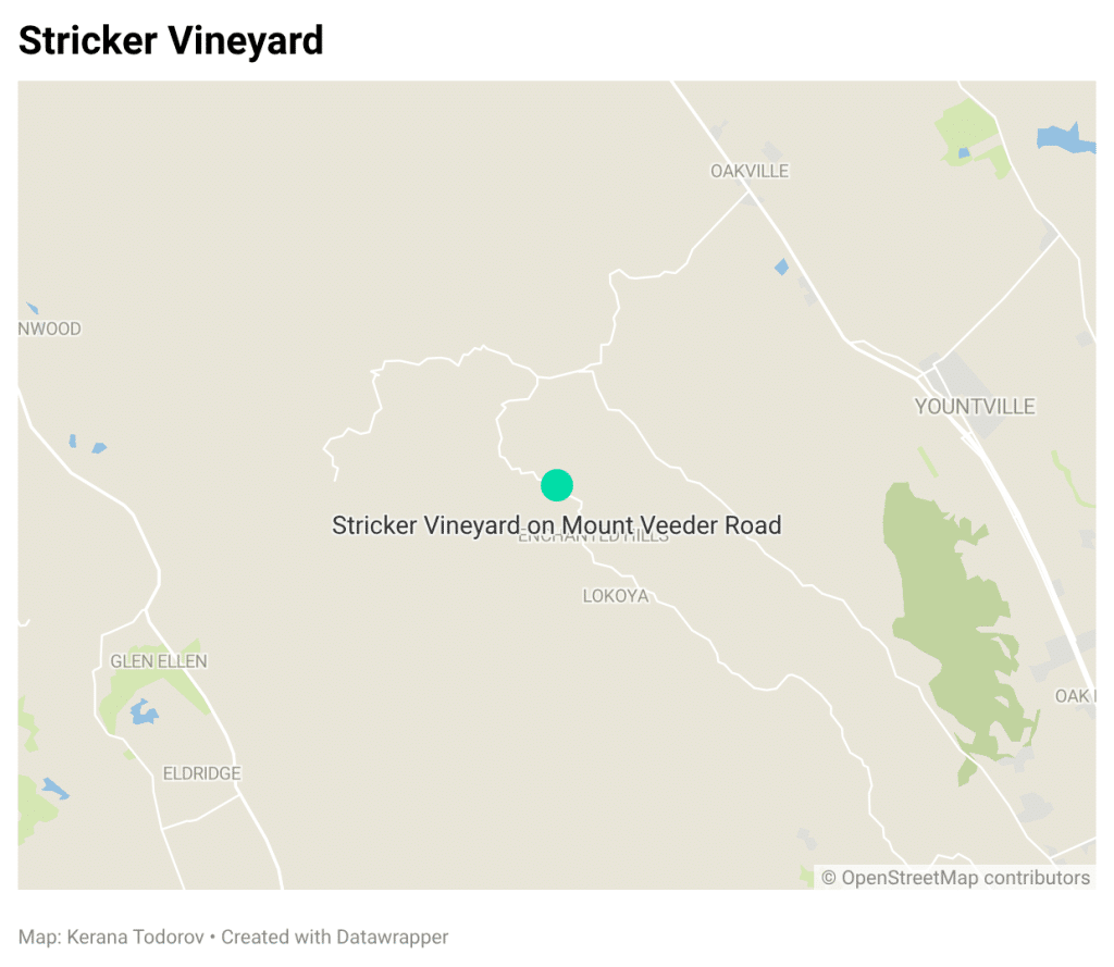 Map showing location of vineyard