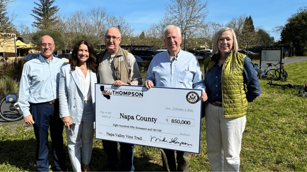 Congressman Mike Thompson presented an $850,000 federal funding check to the Napa Valley Vine Trail Coalition. Submitted photo