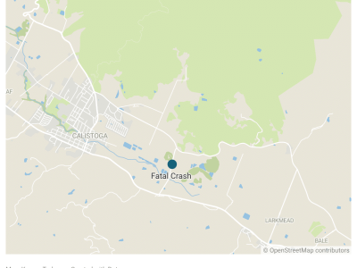 map showing site of fatal crash in Calistoga