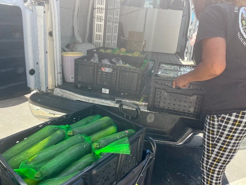 woman packing food into a van