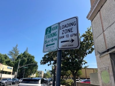 parking signs on a city street