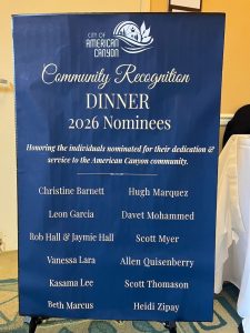 a blue banner with names on it
