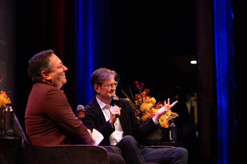 Hollywood Reporter host Scott Feinberg and creator and producer Bill Lawrence at Napa Valley StreamFest 2026. Mario Piombo - Aperture Media & Design photo